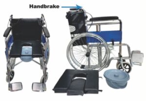 Commode Wheelchair With Handbrake, 4, Seat Height: 46cm